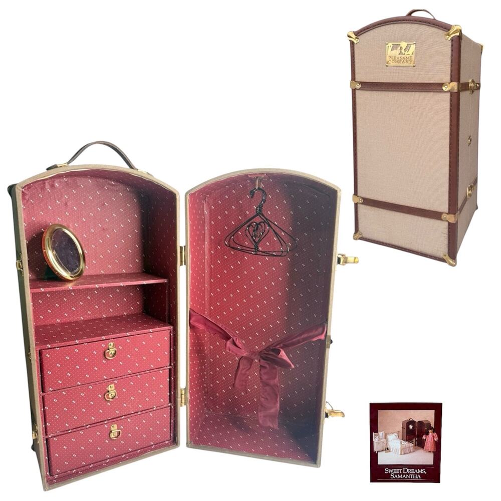 American Girl Samantha Steamer Trunk Pleasant Co Wardrobe Storage Mirror Hangers